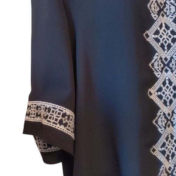 EXHILARATION Dressy Blouse Top Semi-Sheer Navy Embroidered Boho Size M - Picture 3 of 7